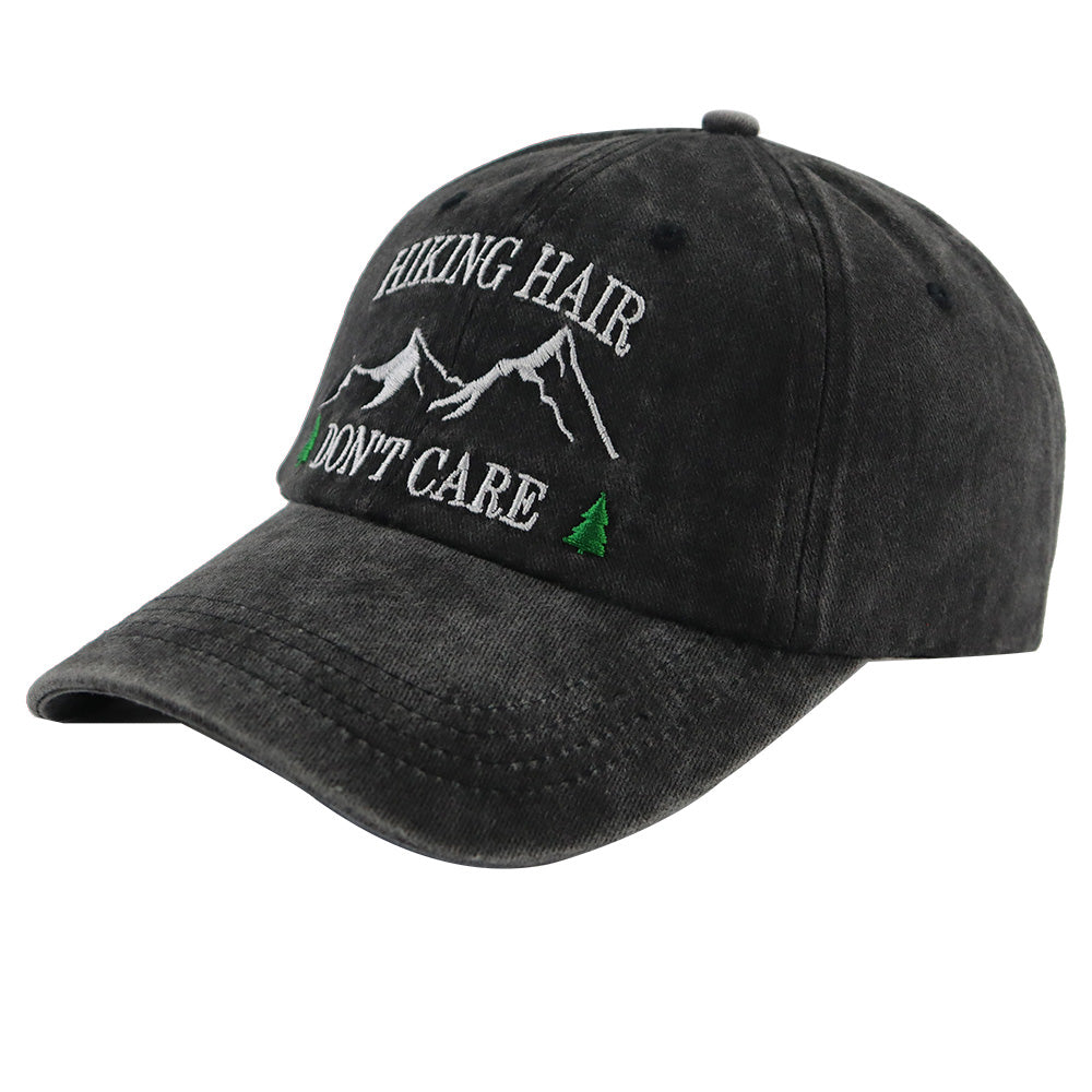 2pcs Camper Accessories Hiking Hair Hats Mountain Trees For Women Men, Adjustable Embroidered Wash Cotton Baseball Cap