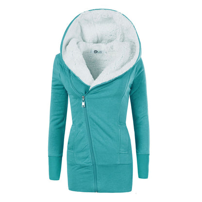 Lamb Wool Hooded Long Sleeve Women's Sweater