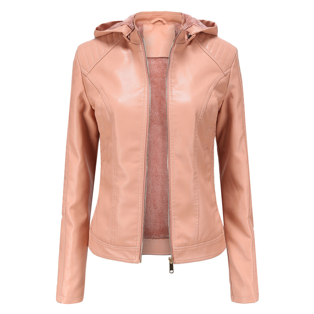 Hooded Autumn And Winter Short Jacket With Fleece