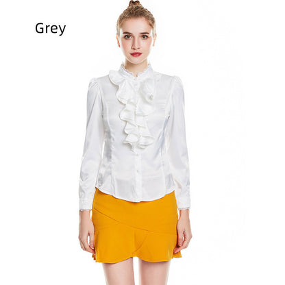 Women's Fashion Solid Color Long Sleeve Silk-like Shirt