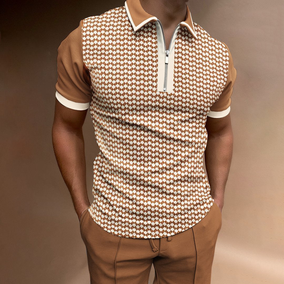 Men's Fashion Zipper Plaid T-Shirt Top