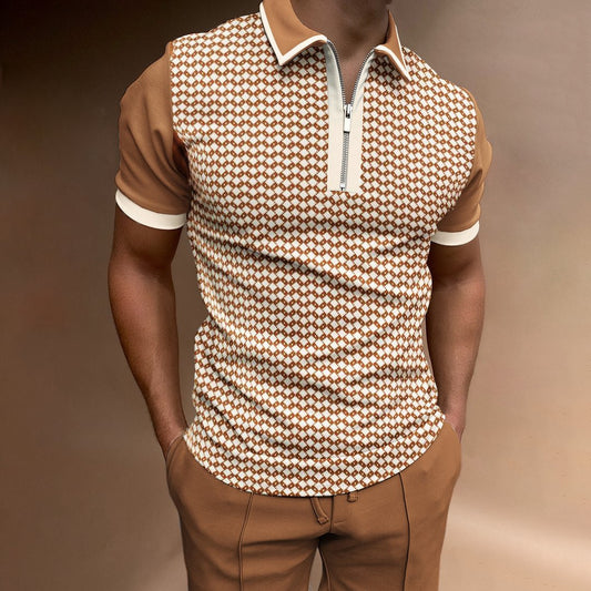 Men's Fashion Zipper Plaid T-Shirt Top