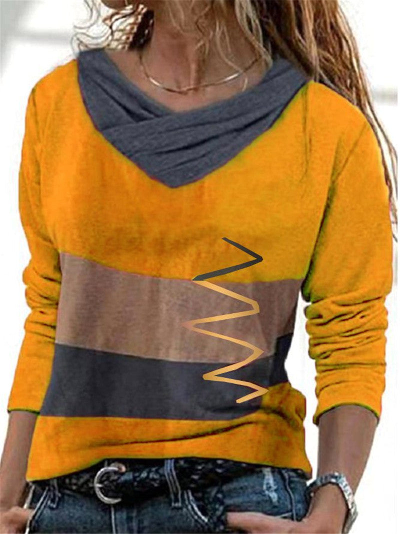 V-neck Long Sleeve Positioning Print T-shirt