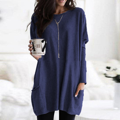 European And American Long-Sleeved Casual Pocket T-Shirt