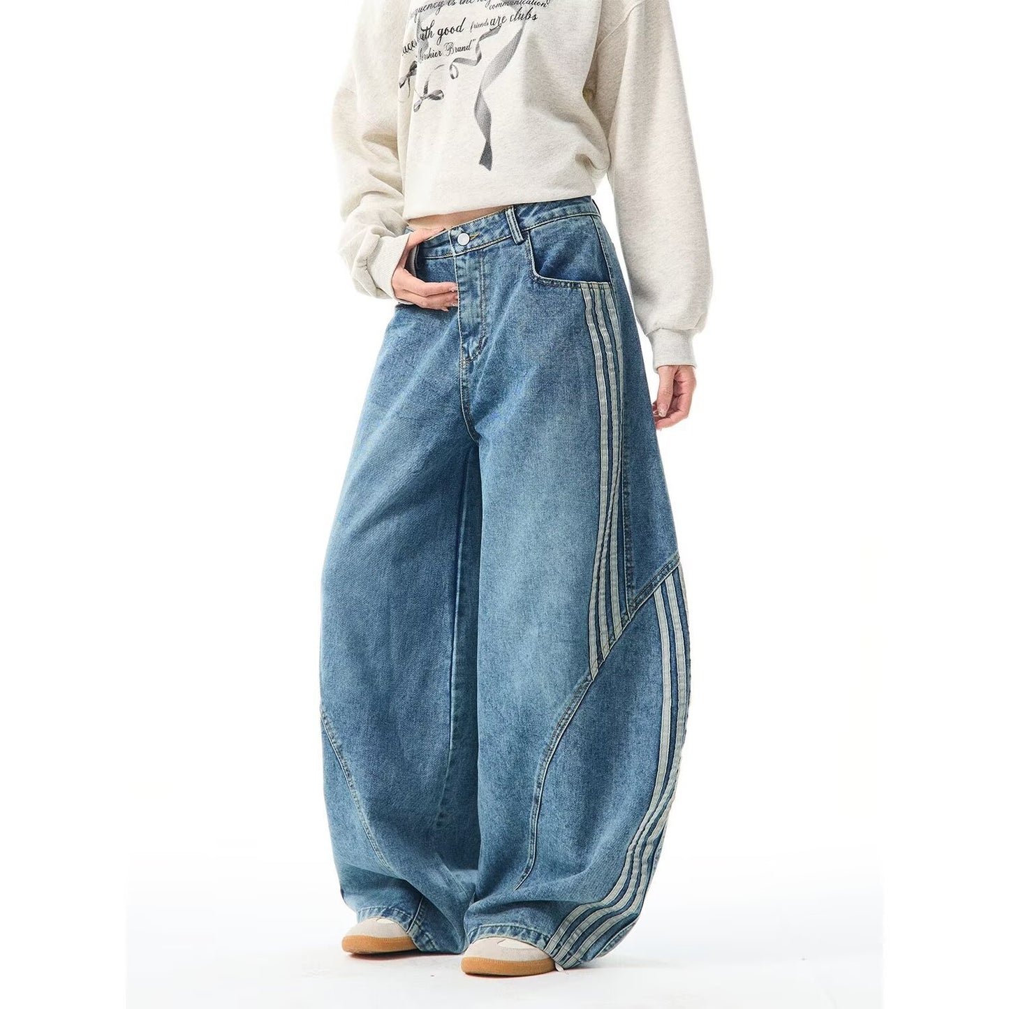 Retro Large Pocket Machete Jeans For Women