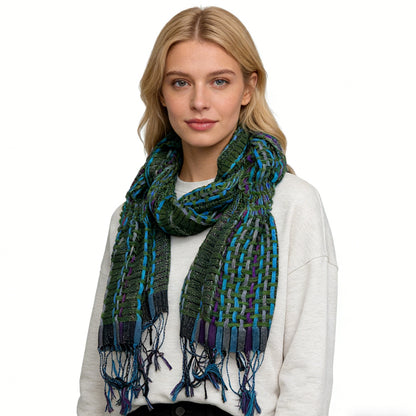 Olive Yarn-Dyed Polyester Scarf - Military Chic Scarf 66inchx23inch