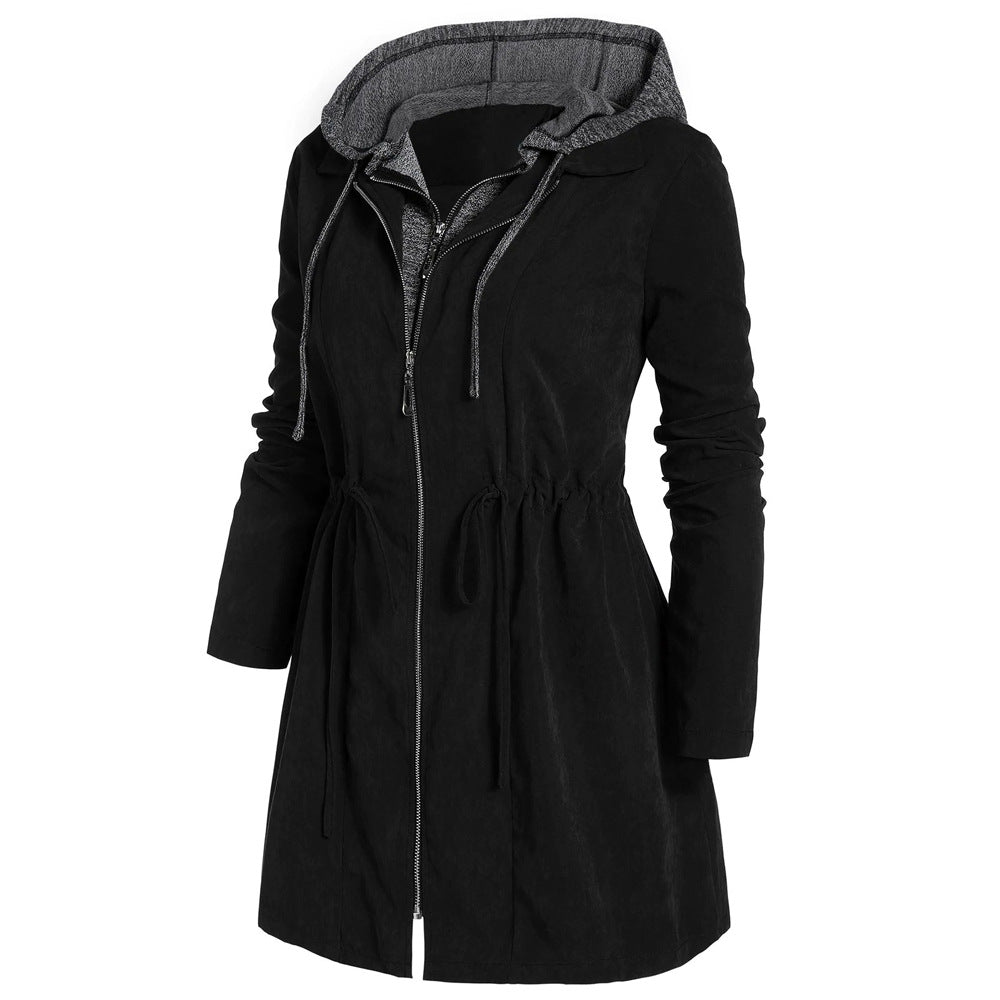 Ladies mid-length thick quilted hooded coat
