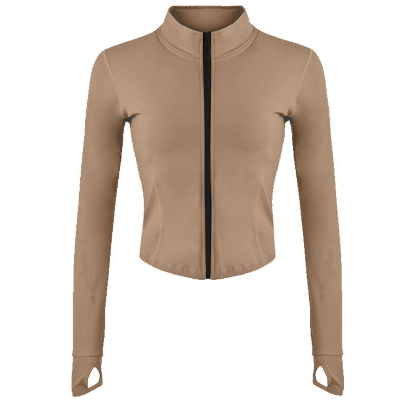 Women's Outdoor Running Stretch Tight Zip Long Sleeve Top
