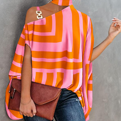 Women's Fashion Bat Sleeve Printed Shirt