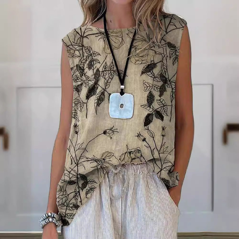 Vest Round Neck Women's Printed Wear Top T-shirt