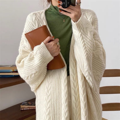 Women's twist mid-length knitted cardigan sweater