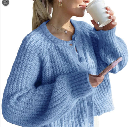Fashion Round Neck Knitted Cardigan For Women