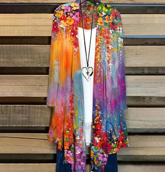 Kvinders Farve Oliemaleri Casual Cardigan