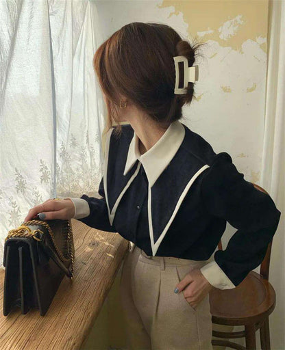 Women's Summer Short Long Sleeve Shirt With Square Collar
