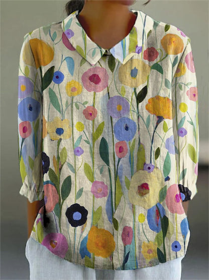 Ladies Flower Fashion Personality Polo Collar Top