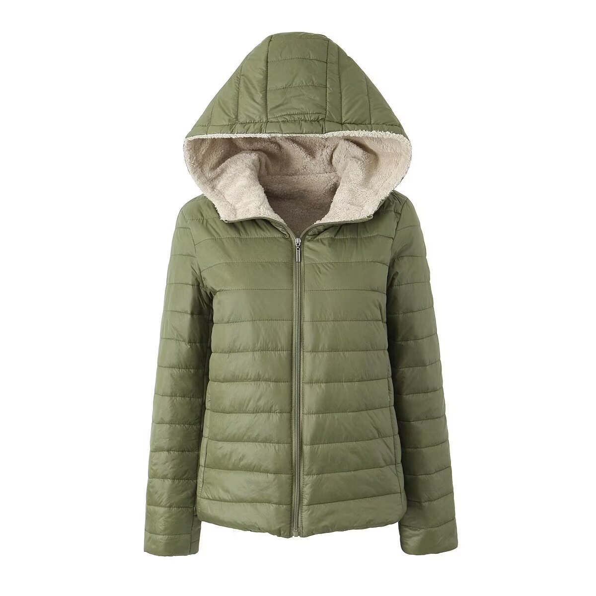 European And American Style Short Autumn And Winter Cotton-padded Coat Women's Solid Color Loose Hooded Fleece-lined Warm
