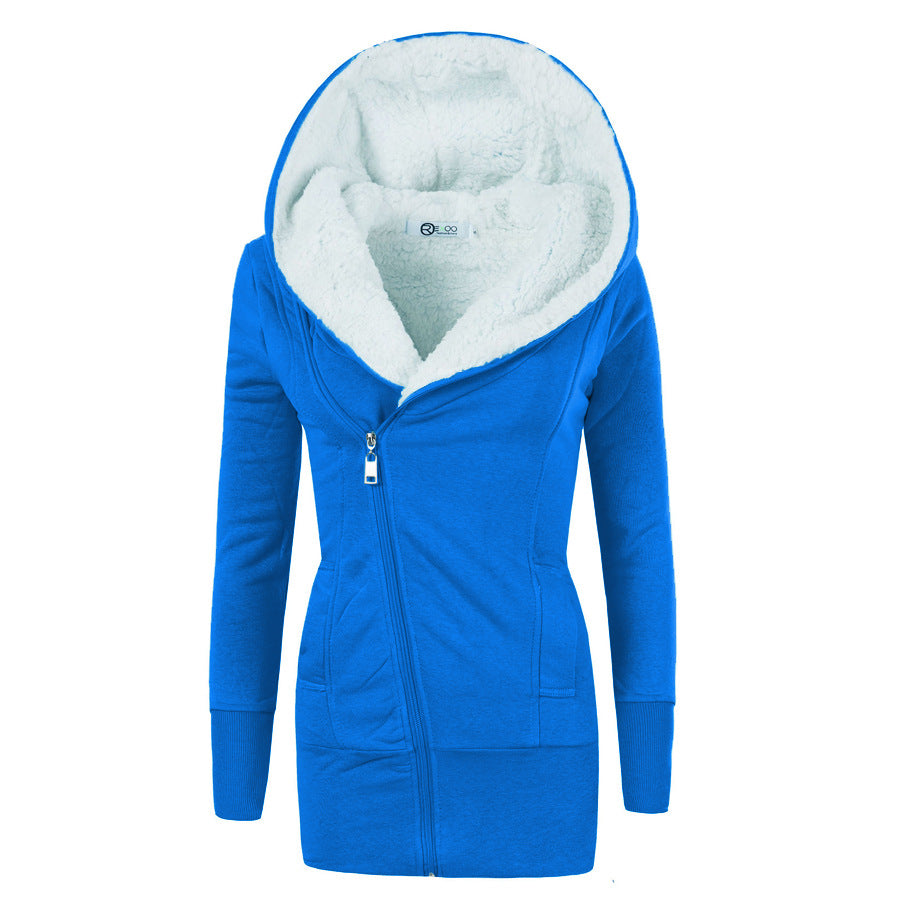 Lamb Wool Hooded Long Sleeve Women's Sweater