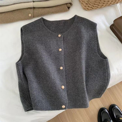 Women's Round Neck Knitted Vest Cardigan