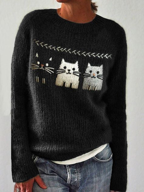 Women's Round Neck Multicolor Sweater