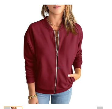 Women's Solid Color Zipper Jacket Coat Fashion Casual Cardigan Long Sleeve Stadiumjumper