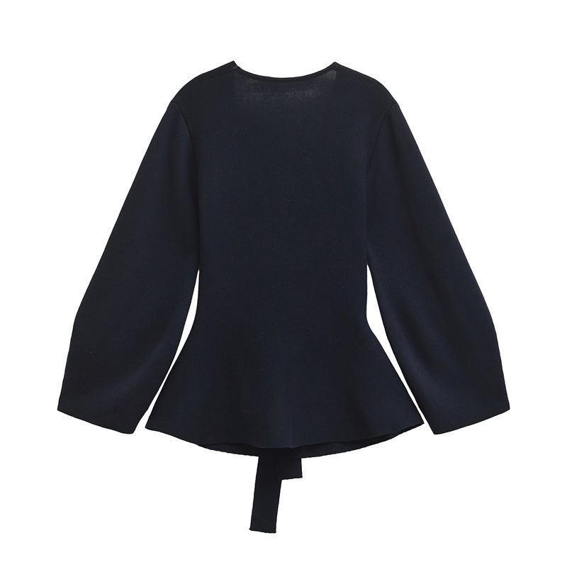 European And American Style Elegant Deep V-neck With Belt Padded Shoulder