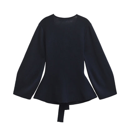 European And American Style Elegant Deep V-neck With Belt Padded Shoulder