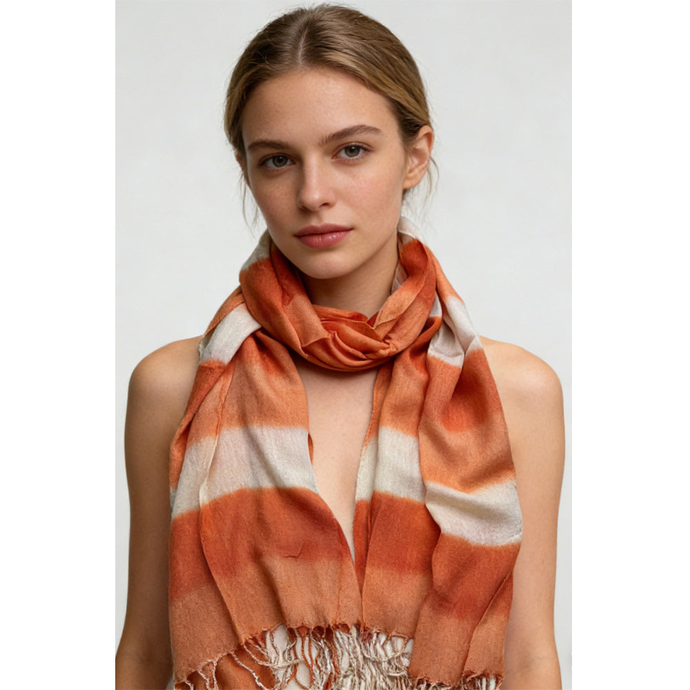 Orange Red Printed Viscose Scarf - Flowy Casual Scarf 67inchx24inch
