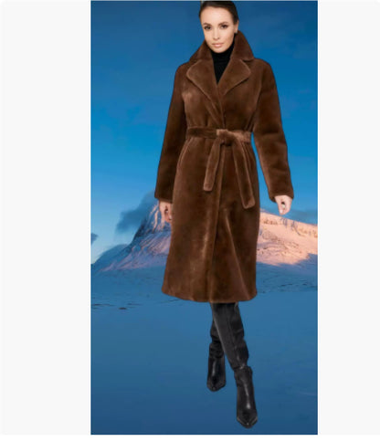Artificial Fur Coat Suit Collar Cotton Coat Thickened Long Section Plush Trench Coat