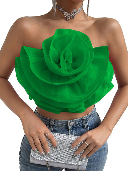 Three-dimensional Organza Flower Small Sling Chest-wrapped Vest