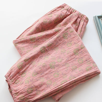 Double-layer Yarn-dyed Jacquard Cotton Women's Pajama Bottoms Spring, Summer