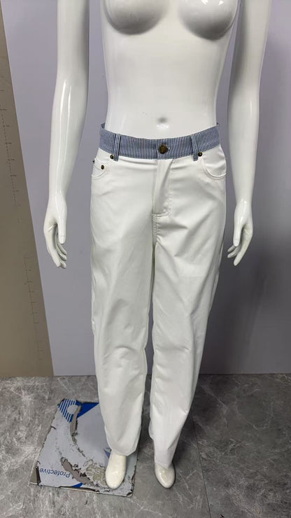 Contrast Color Letter Ribbon Decorative Straight Stitching Jeans
