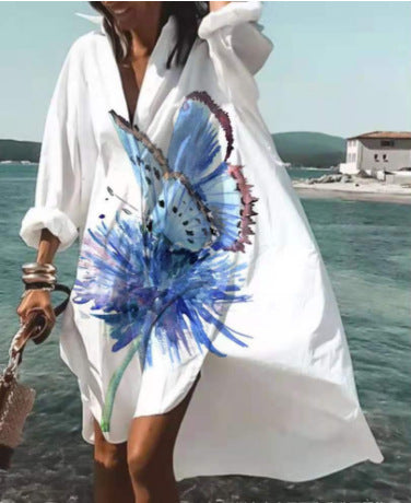 Women's Casual Loose Lapel Midi Shirt Dress