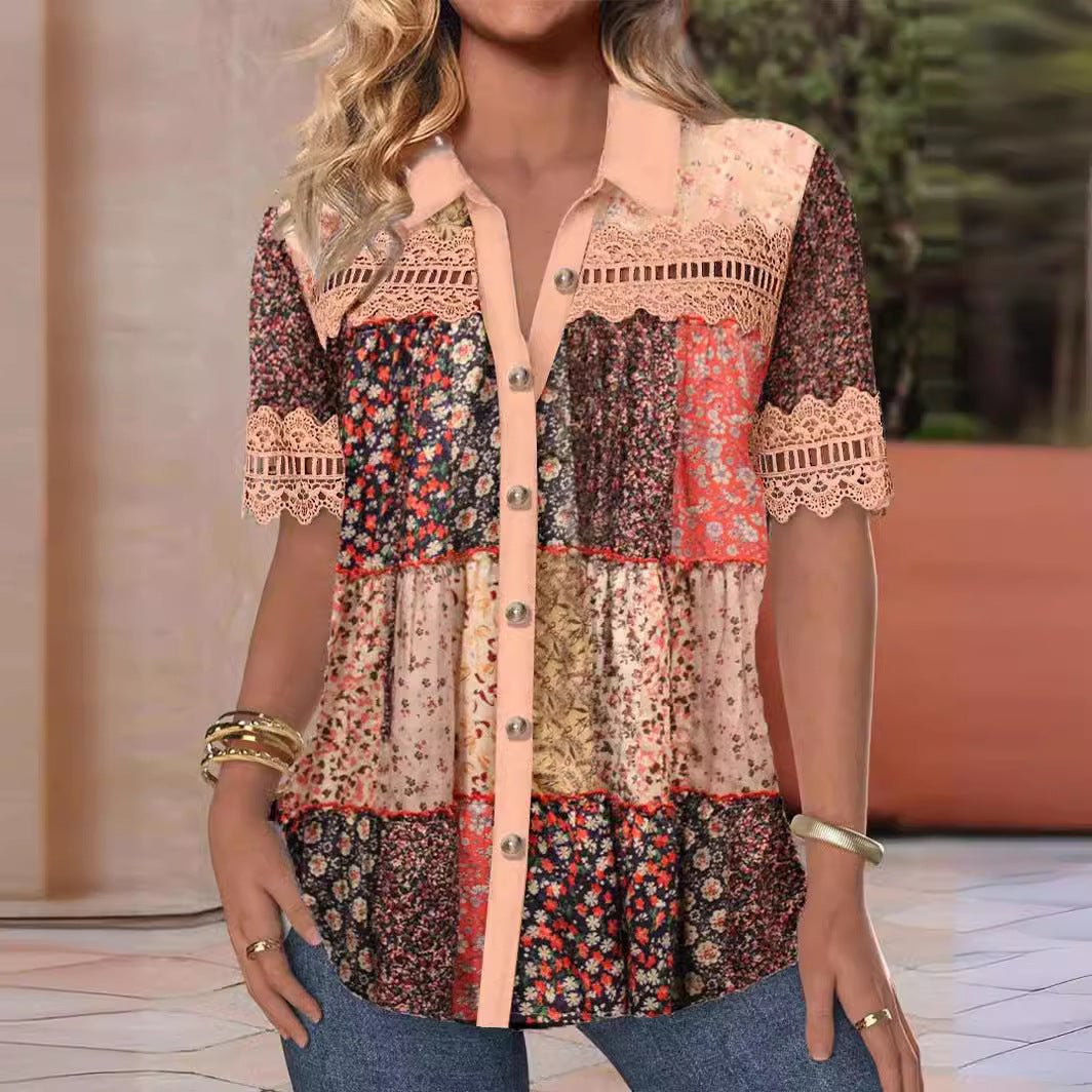 Trade Cross-border Casual Shirt Collar Short Sleeve Regular Open Digital Printing