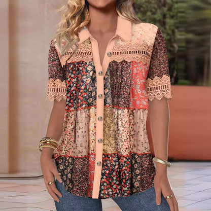 Trade Cross-border Casual Shirt Collar Short Sleeve Regular Open Digital Printing