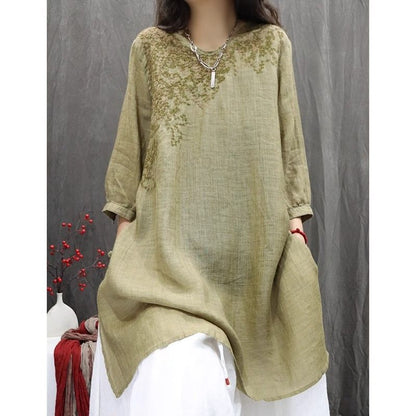 Vintage Embroidered Loose Slim-fit Bohemian Casual Mid-length Top