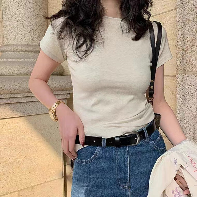 Women's Slim Round Neck Pure Cotton T-shirt