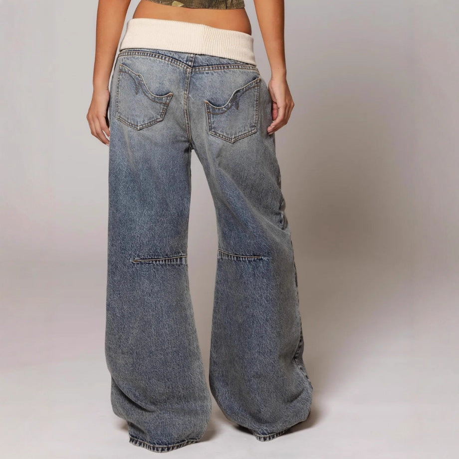 American Retro Street Washed Distressed Blue Jeans