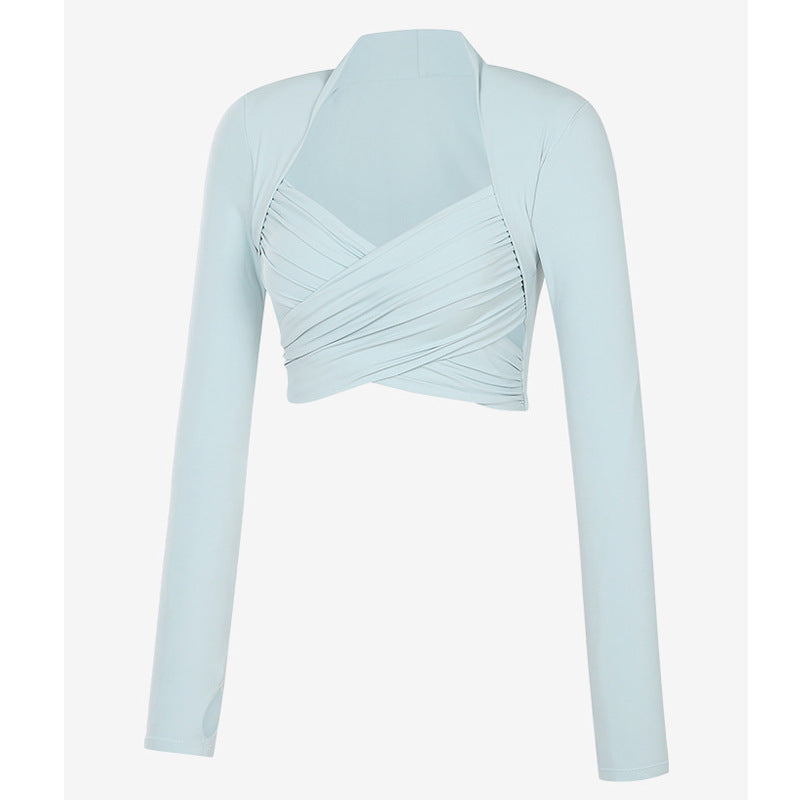 Women's Fashion One-piece Chest Pad Cross Long Sleeves Tight Yoga Clothes