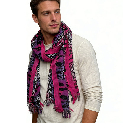 Hot Pink Printed Viscose Scarf - Extra Long Scarf 72inchx22inch