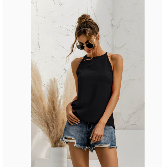 Spring And Summer Sleeveless Halter Pure Color All-matching Vest