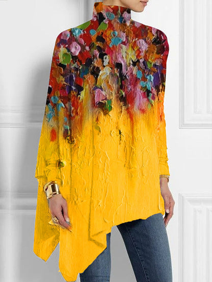 Christmas Abstract 3D Printed Loose Turtleneck Urban Casual Women's T-shirt