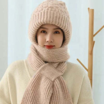 Autumn And Winter Squirrel-velvet Double-layer Knitted One-piece Scarf Hat