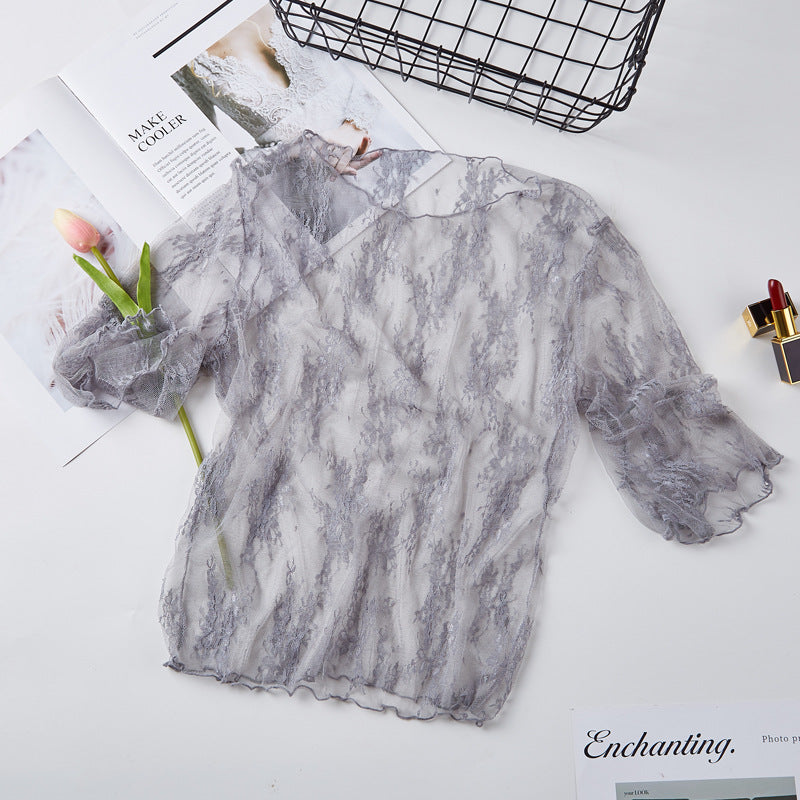 Lace Bottoming Shirt Women's Short Sleeve Bell Sleeve