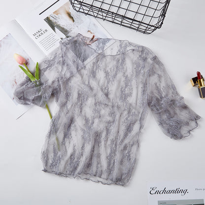 Lace Bottoming Shirt Women's Short Sleeve Bell Sleeve