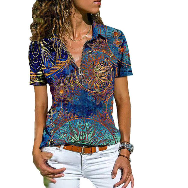 Women's Boho West Zip Short Sleeve T-Shirt