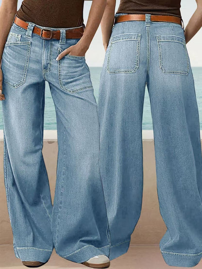 Loose Slimming Ladies Wide-leg Straight Pants Denim Ankle-length Pants