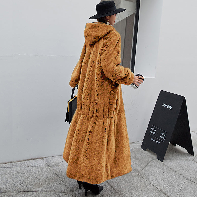 New Fur Coat Women's Hooded Long Coat