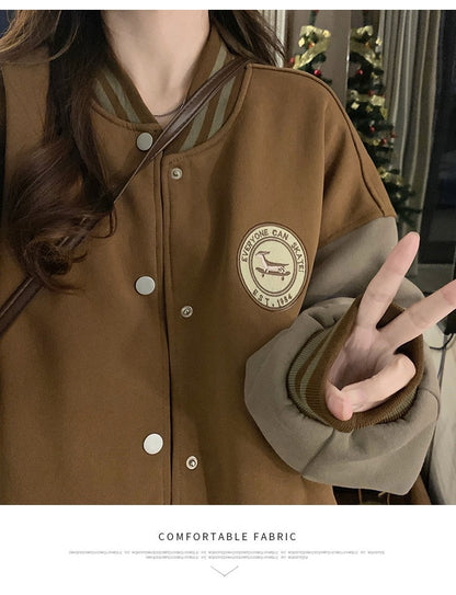 Fashion Baseball Girl Spring And Autumn Clothes Vintage Students' Loose-fitting Coat Jacket