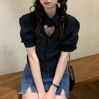 Women's Slimming And Short Hollowed Heart Shape Shirt