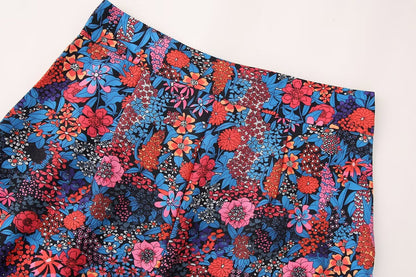 Flower Print Bowknot Decoration Short Sleeve Top Straight Casual Trousers Suit